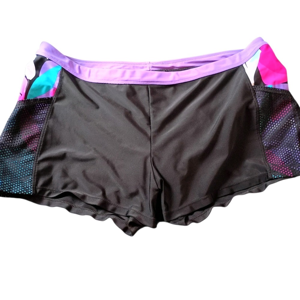 Black and Purple No Boundaries Women's Swimming Workout Athletic Shorts Size XL